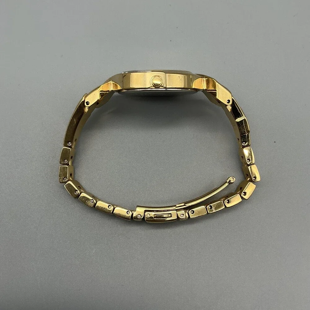 Seiko Solar V115-0BH0 Womens Watch 29mm MOP Dial Gold Tone Crystals 6